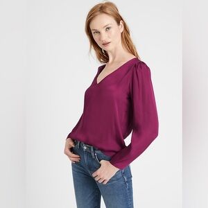 BR Soft Satin Puff-Sleeve  Lingonberry Red Top